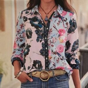 Sundance Floral Button Down Patchwork Boho Shirt